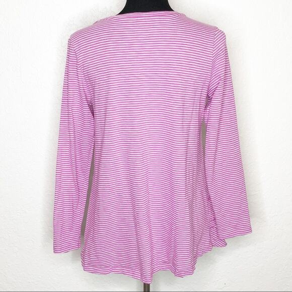 Soft Surroundings purple white striped ruffle hem knit top size Petite Medium - Picture 2 of 8